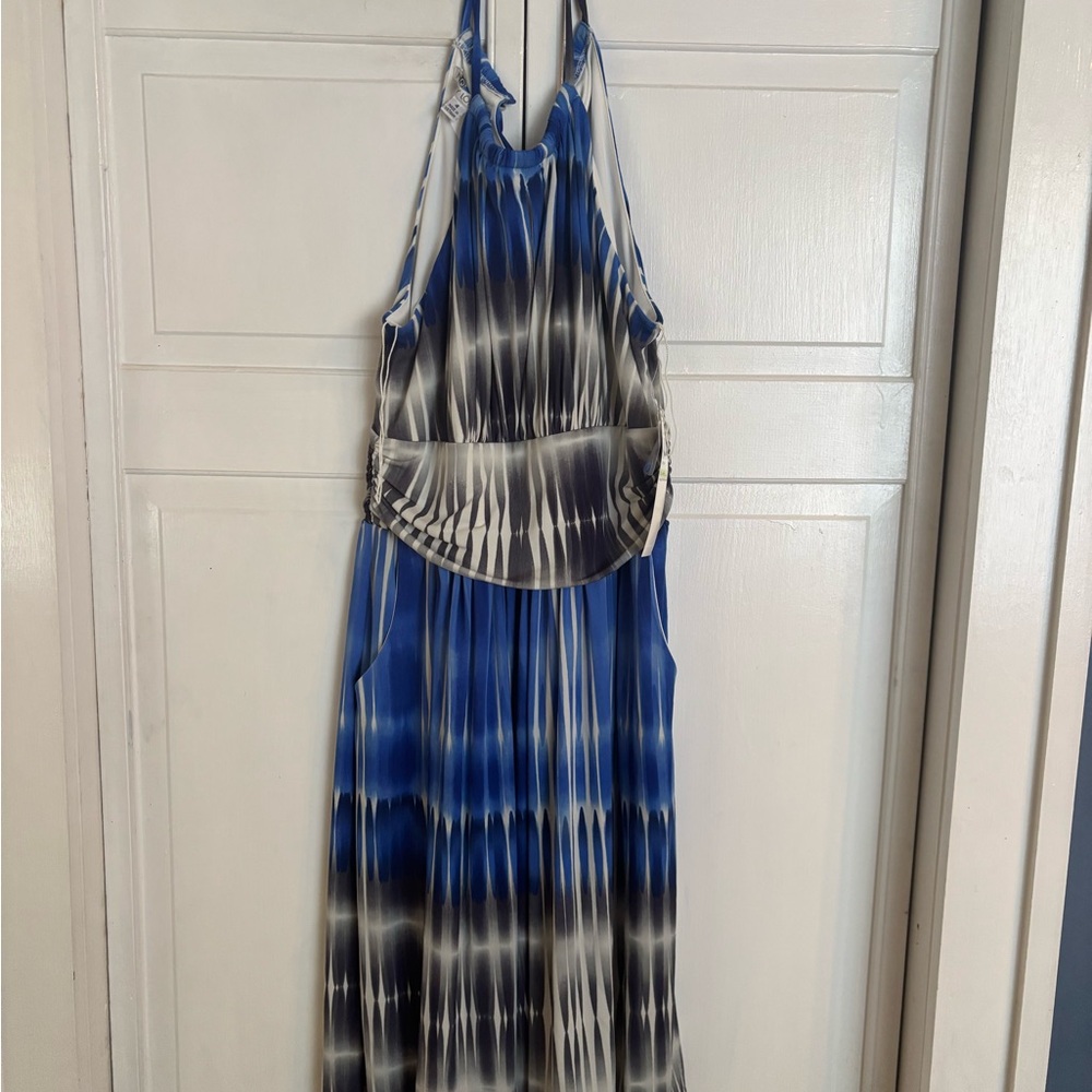 Maggy London Blue and White Halter Dress